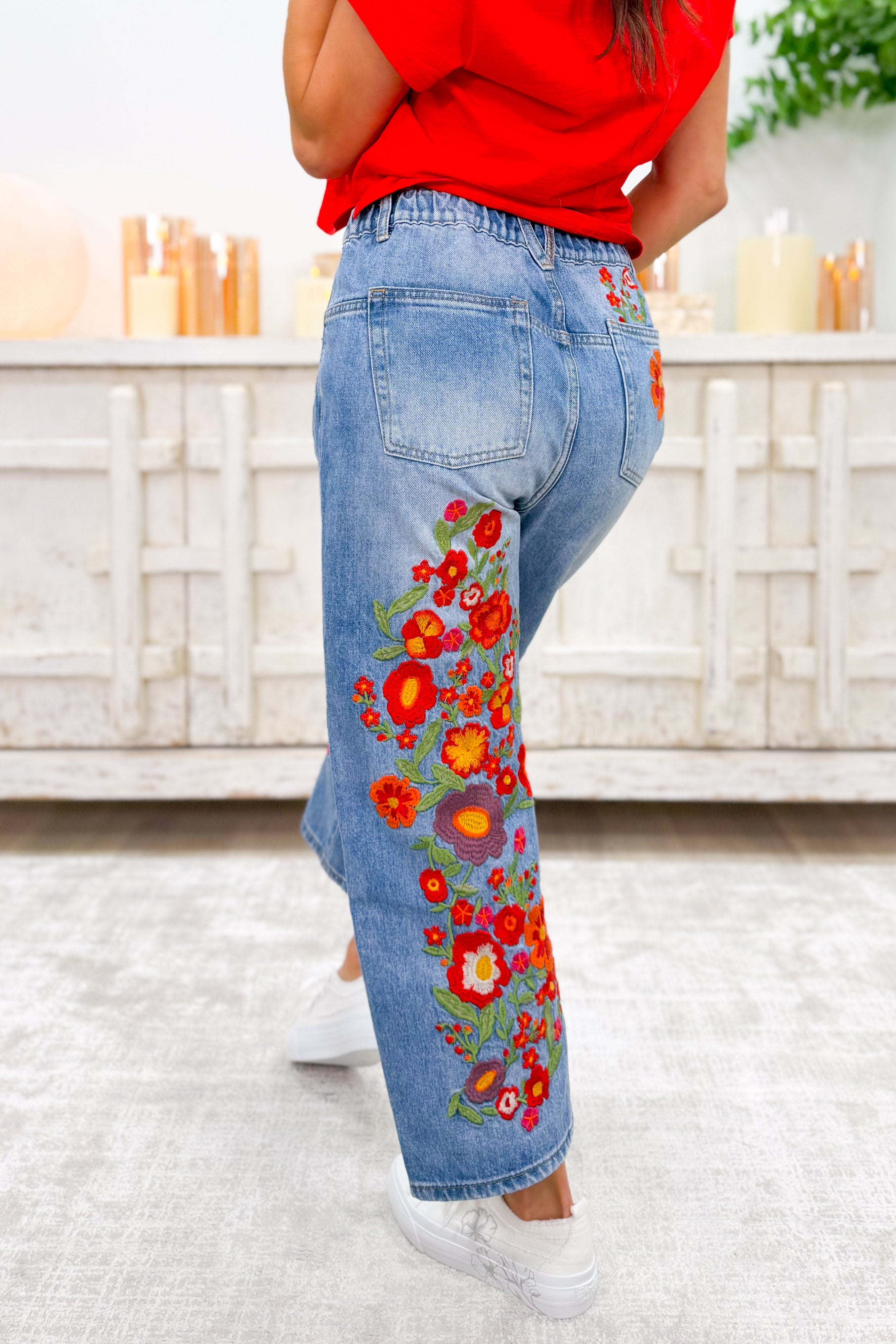 Wildflower Floral Embroidered Jeans – By Alexa Rae