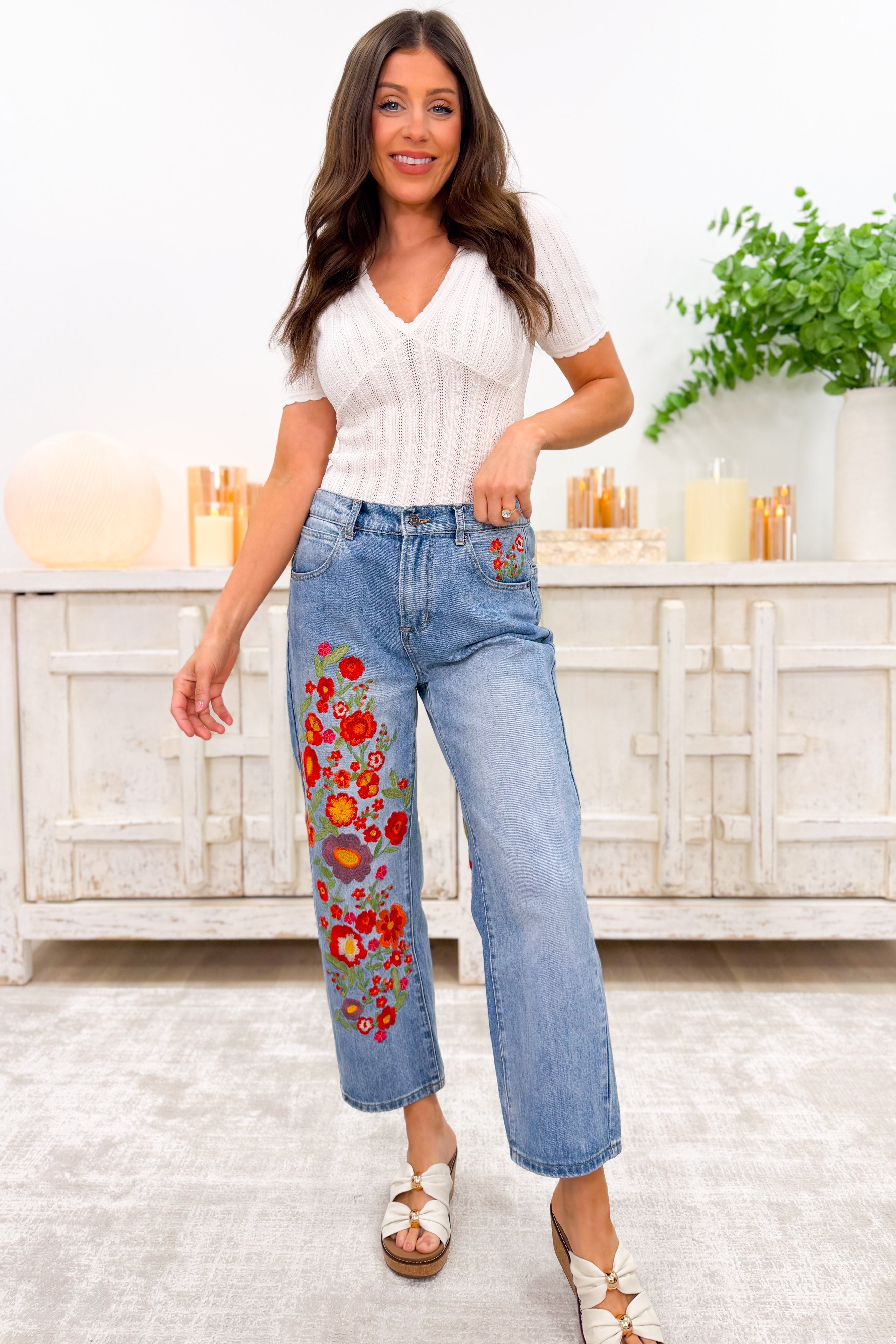 Wildflower Floral Embroidered Jeans – By Alexa Rae