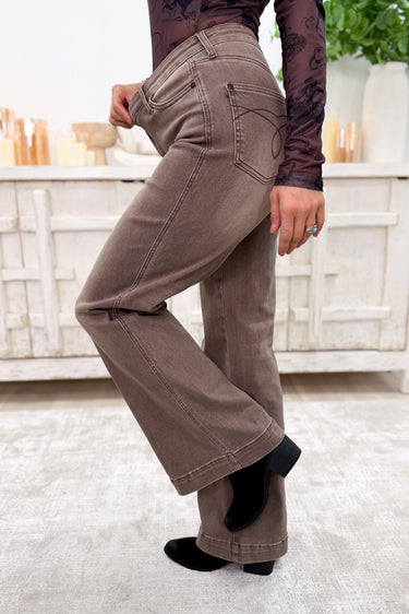 Old Soul By Judy Blue - Retro Wide Leg Criss Cross Jeans - Clay