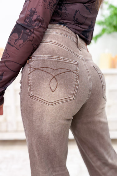 Old Soul By Judy Blue - Retro Wide Leg Criss Cross Jeans - Clay