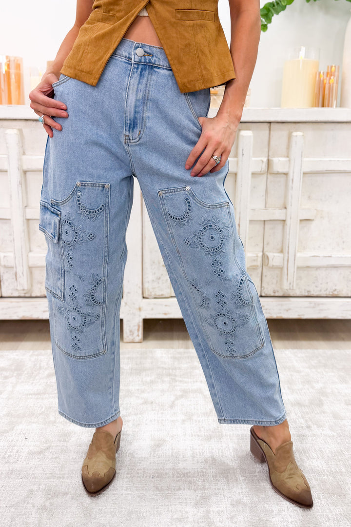 Cowgirl Spark By Blue B - Cargo Barrel Jeans - Light Wash