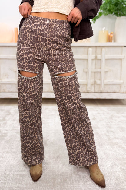 Velocity Of Ferocity By Blue B - Mid Rise Cutout Jeans - Leopard