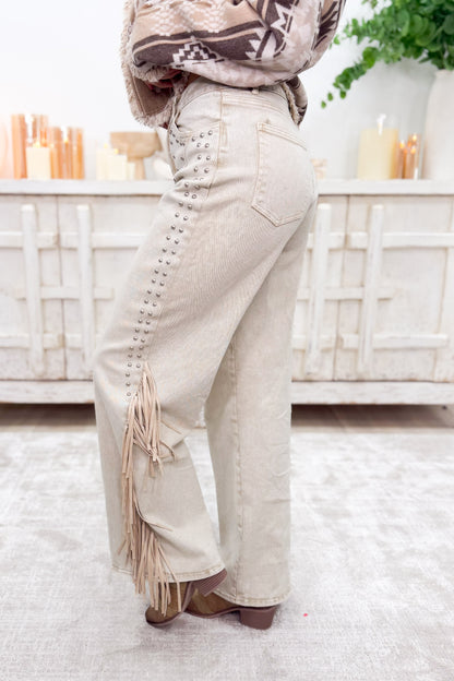 Saddle Up By Blue B - High Rise Wide Leg Jeans - Sand