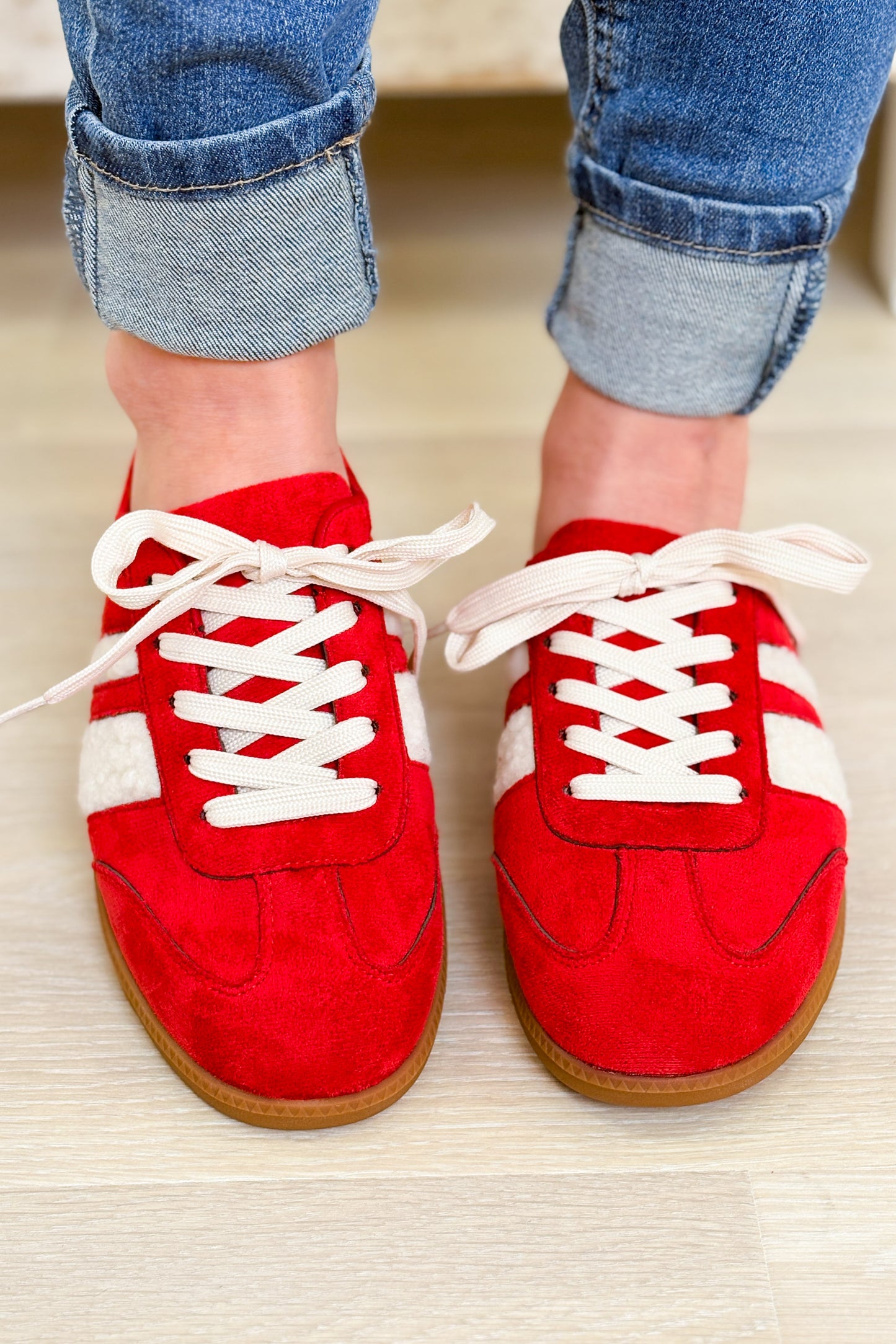 Sandra Fur Stripe Backless Mule Sneakers - Red