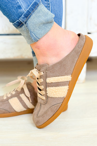 Sandra Fur Stripe Backless Mule Sneakers - Mocha