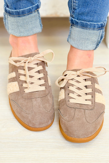 Sandra Fur Stripe Backless Mule Sneakers - Mocha