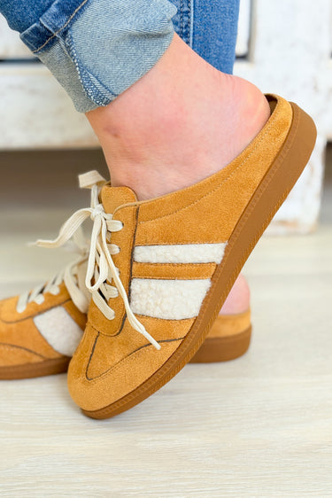 Sandra Fur Stripe Backless Mule Sneakers - Camel