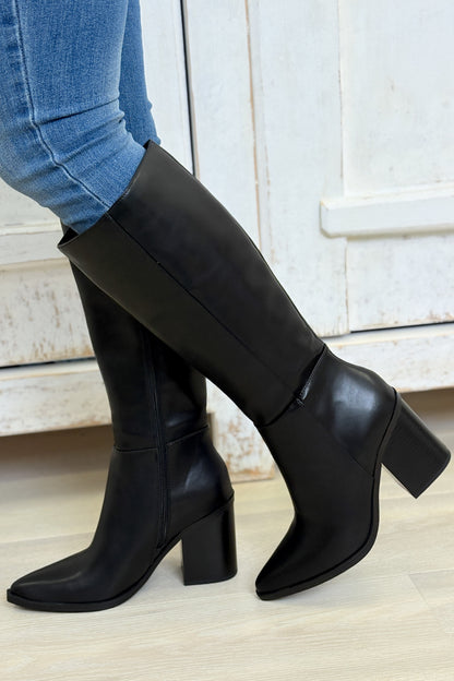 Vapor Pointed Toe Block Heel Tall Boots - Black