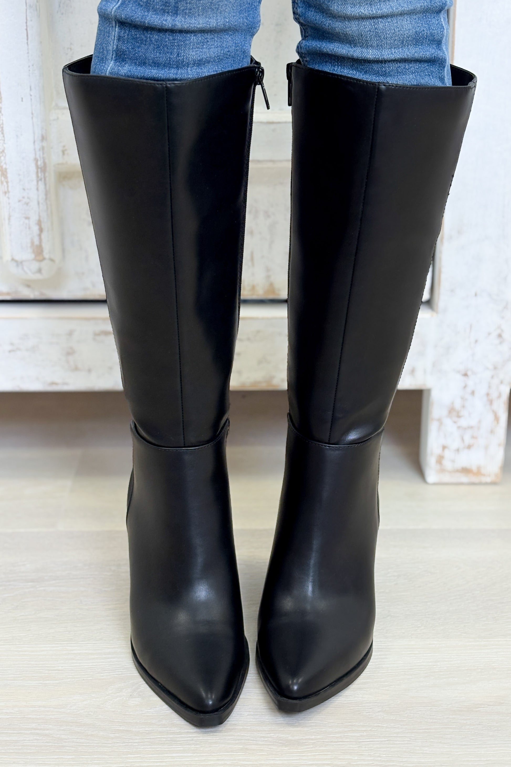 Vapor Pointed Toe Block Heel Tall Boots - Black