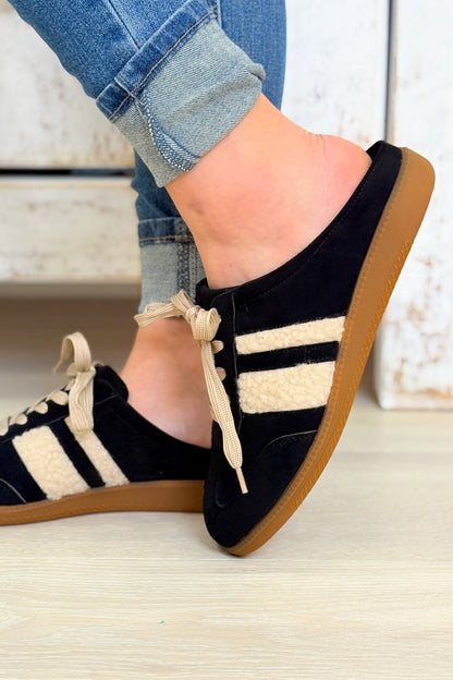 Sandra Fur Stripe Backless Mule Sneakers - Black