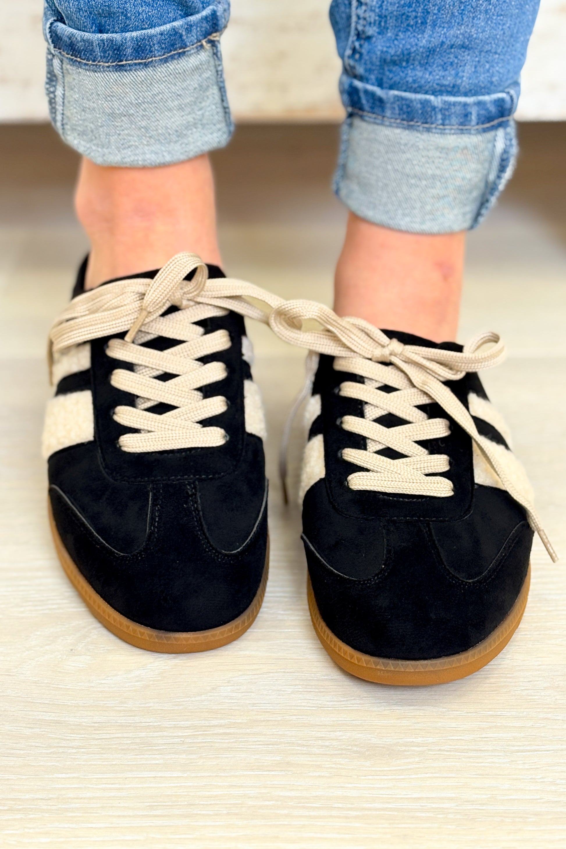 Sandra Fur Stripe Backless Mule Sneakers - Black