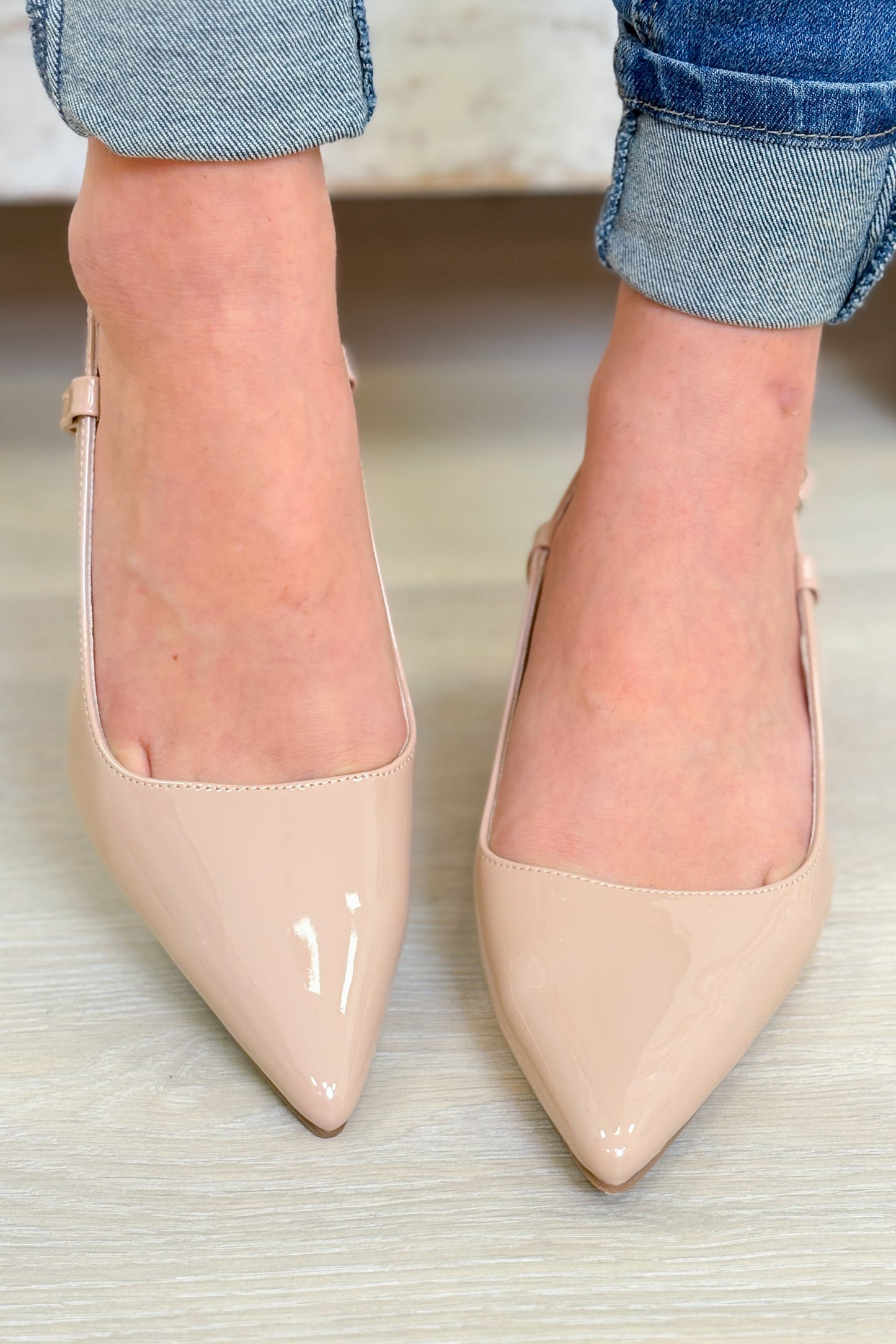 Betty Strap Back Heels - Nude Patten