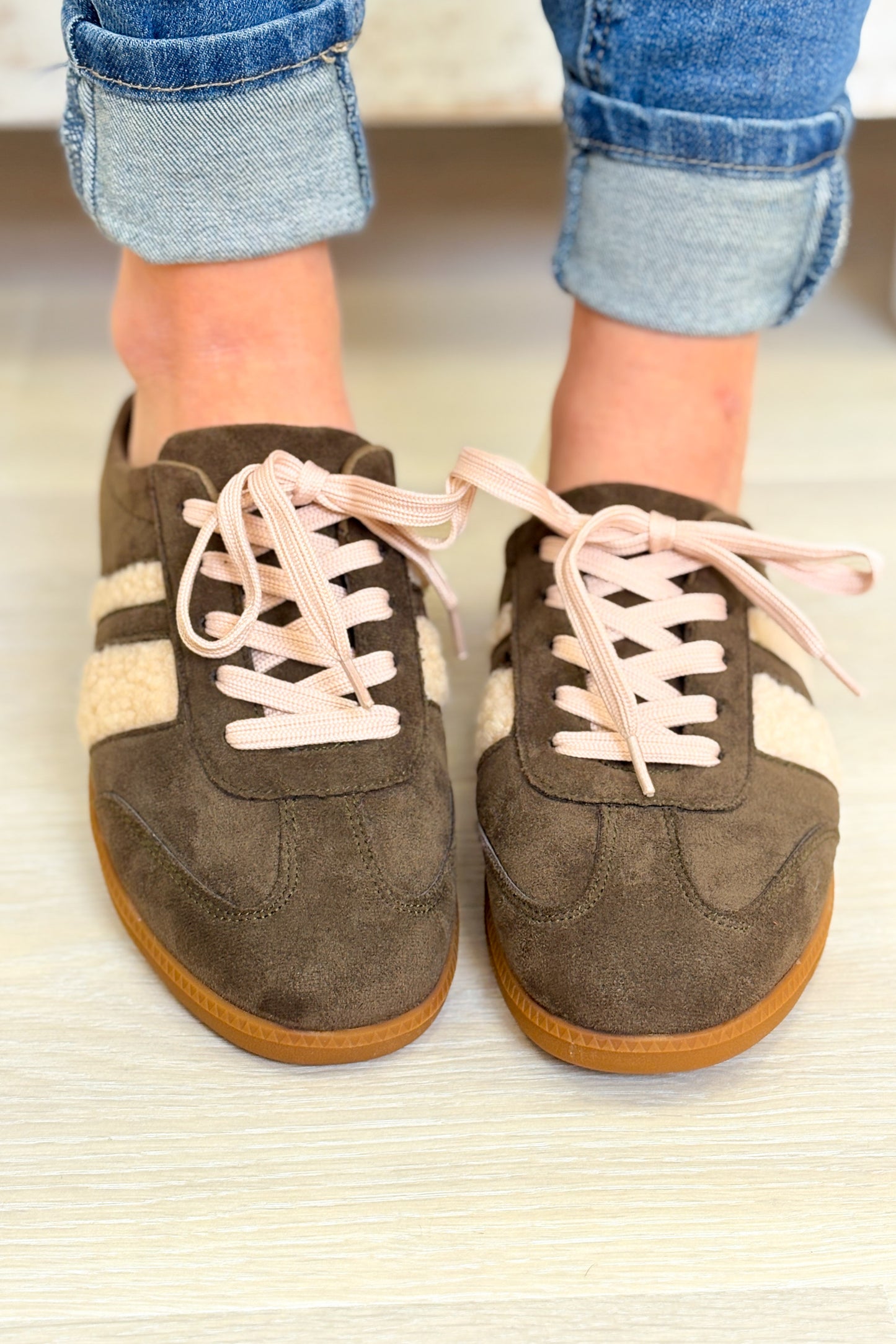 Sandra Fur Stripe Backless Mule Sneakers - Dark Olive