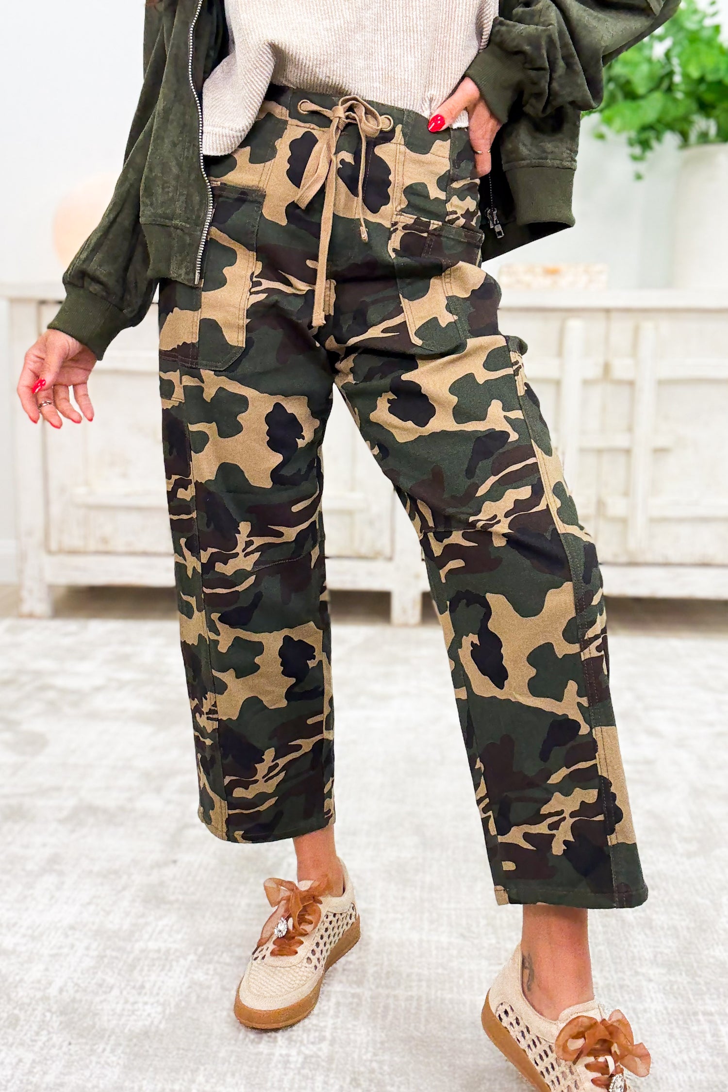 Calling All Cuties By Risen - Mid Rise Barrel Slung Pants - Camo