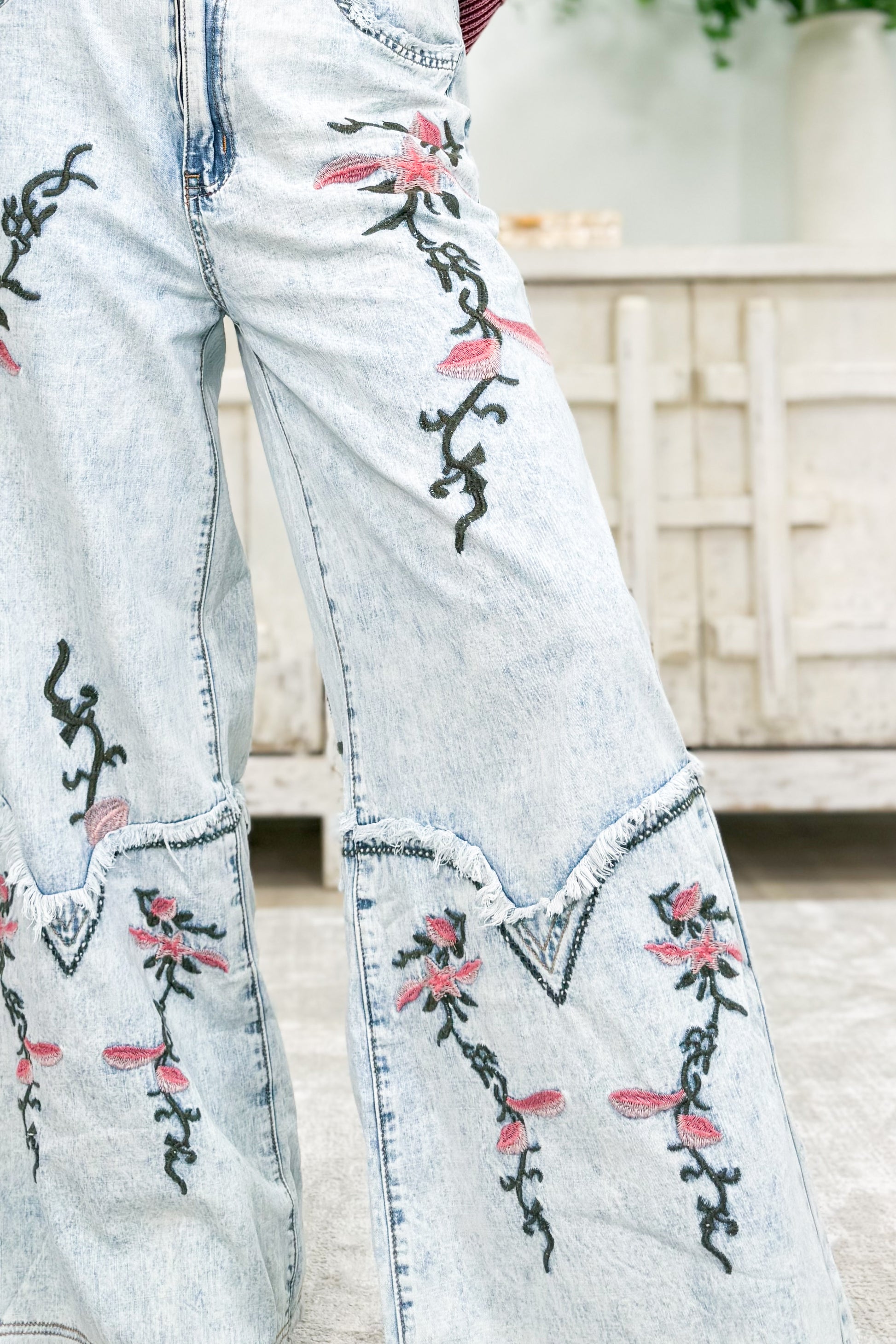 Eden Floral Embroidered Wide Leg Pants