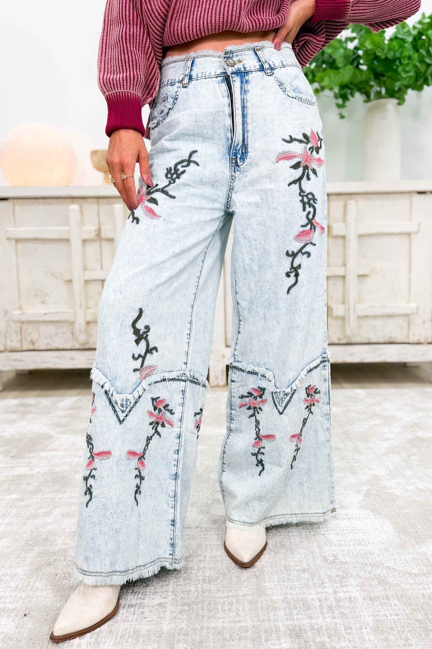 Eden Floral Embroidered Wide Leg Pants