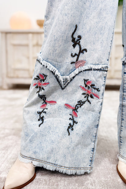 Eden Floral Embroidered Wide Leg Pants