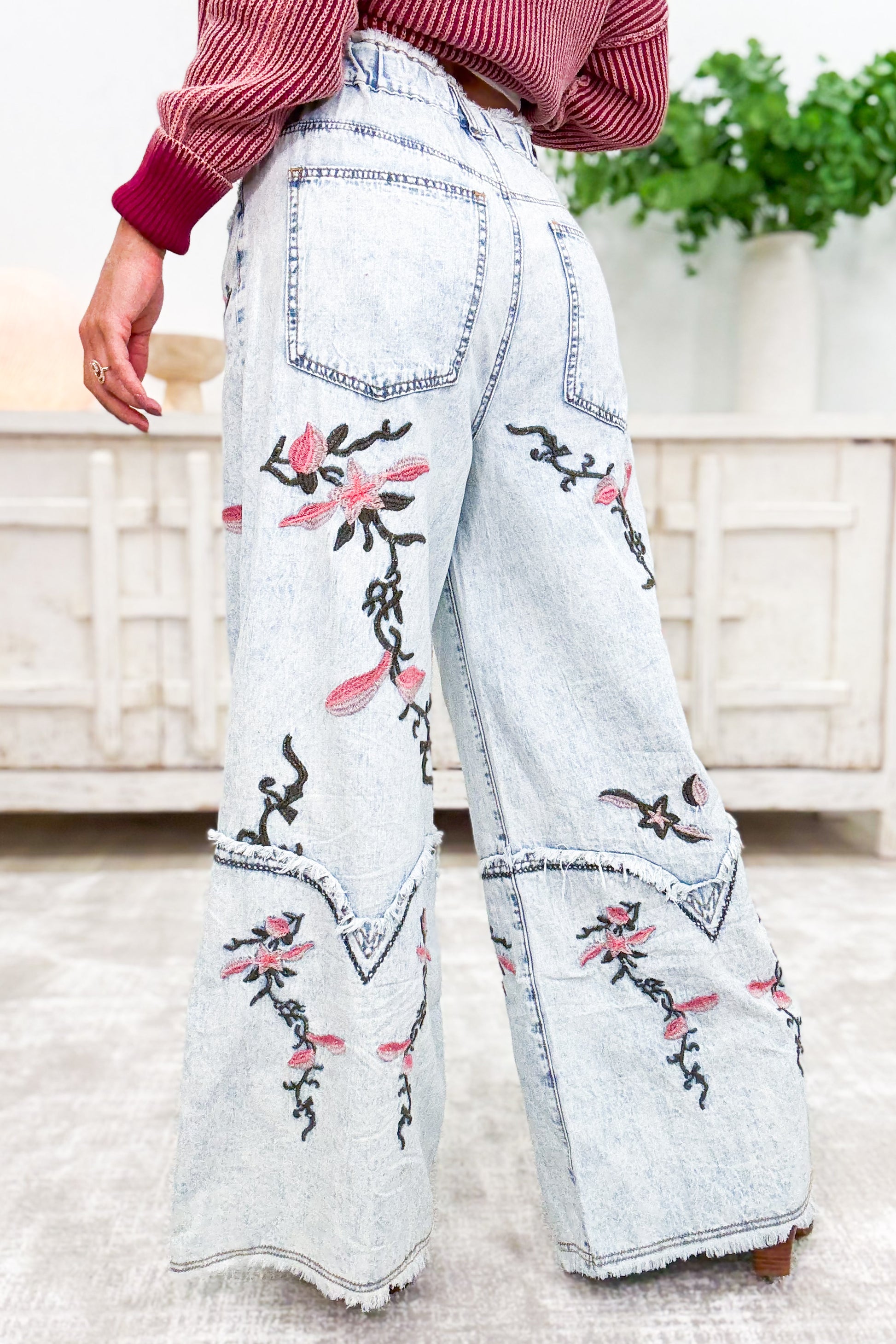Eden Floral Embroidered Wide Leg Pants
