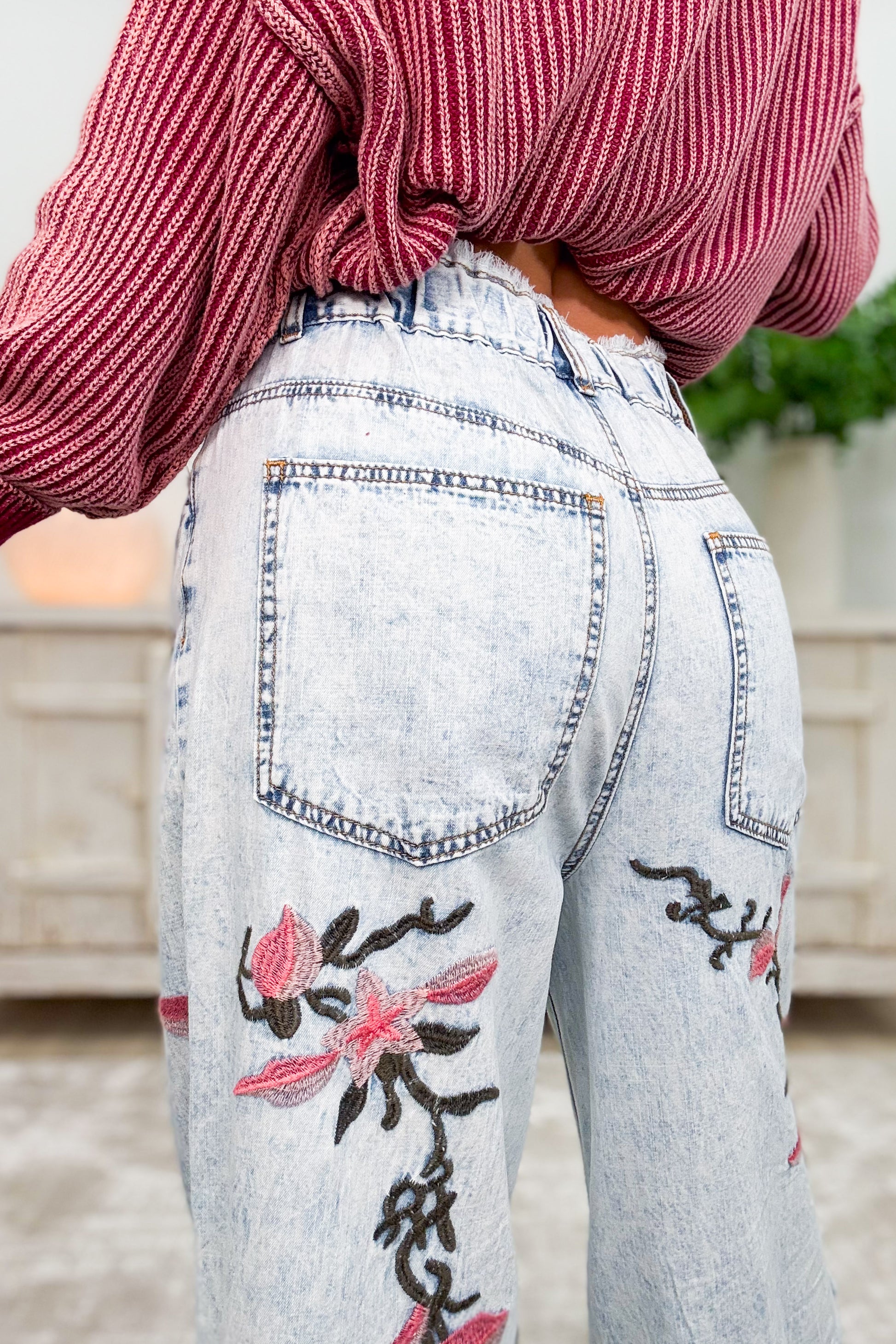Eden Floral Embroidered Wide Leg Pants
