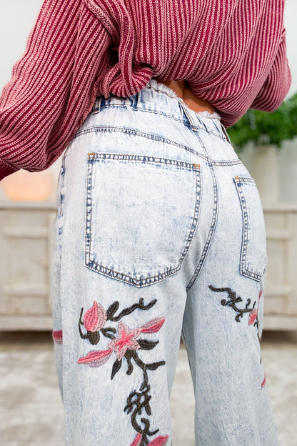 Eden Floral Embroidered Wide Leg Pants