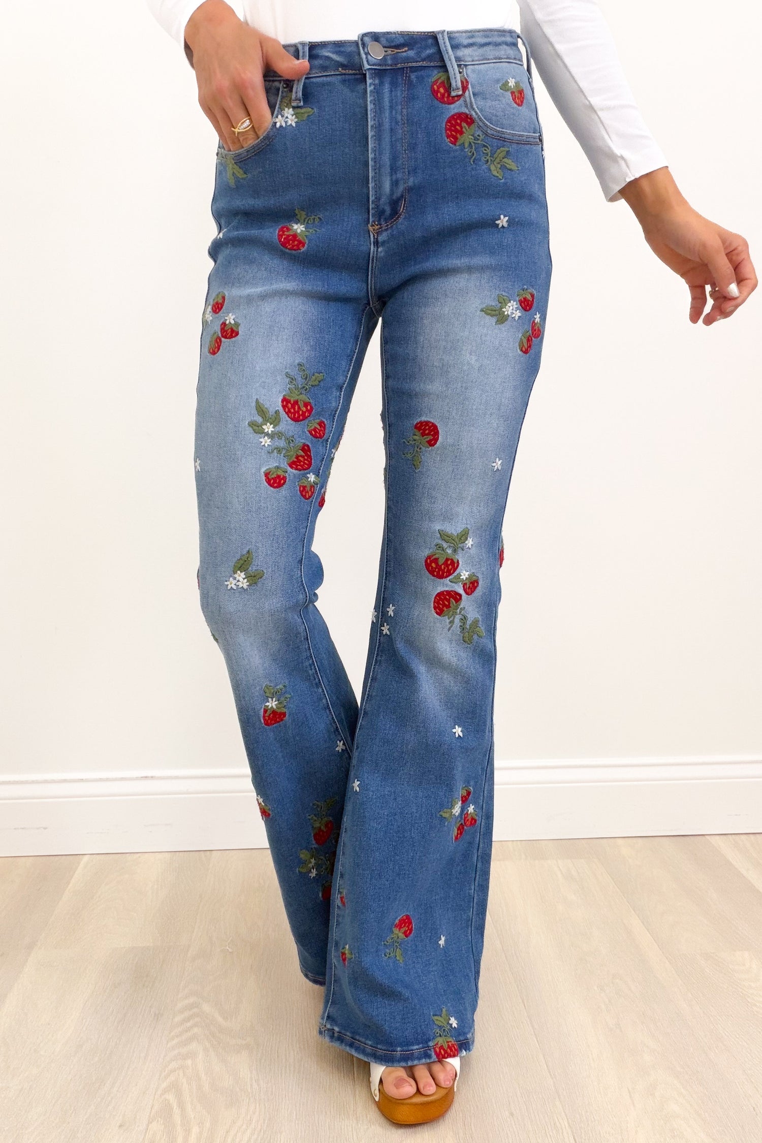 Berry Sweet Strawberry Flare Jeans