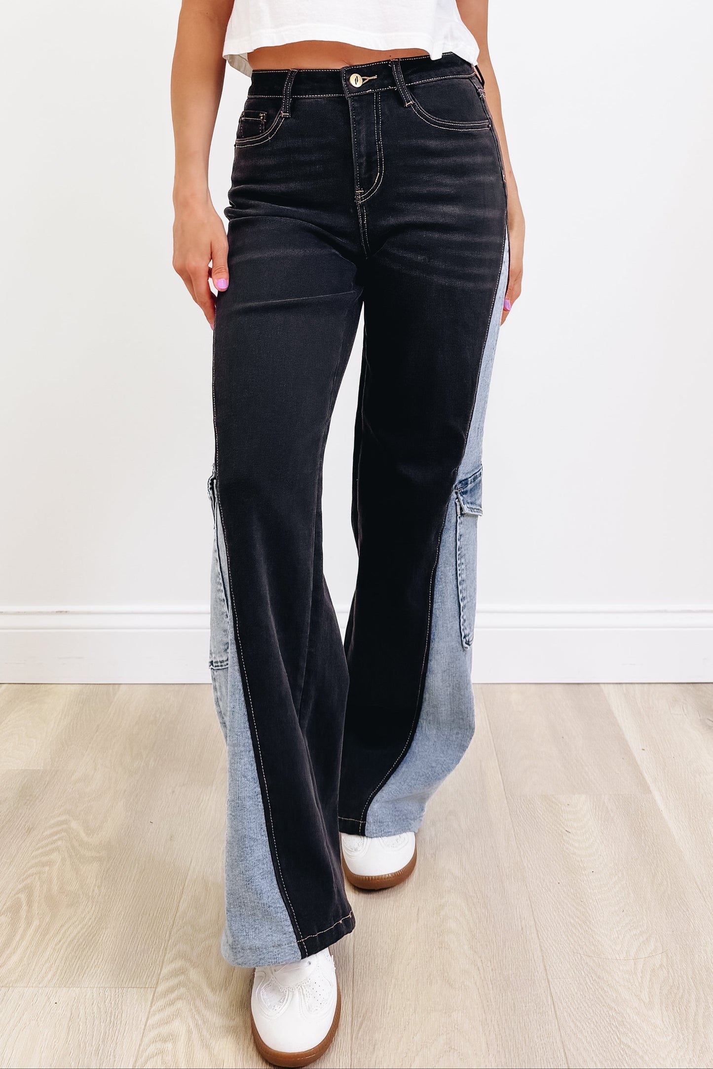 Double Take By Denim BAR - Wide Leg 2 Tone Jeans