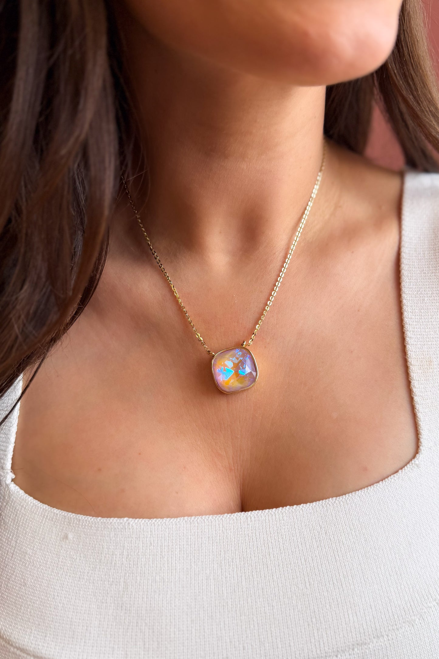 Crystal Glow Square Necklace - Fairytale