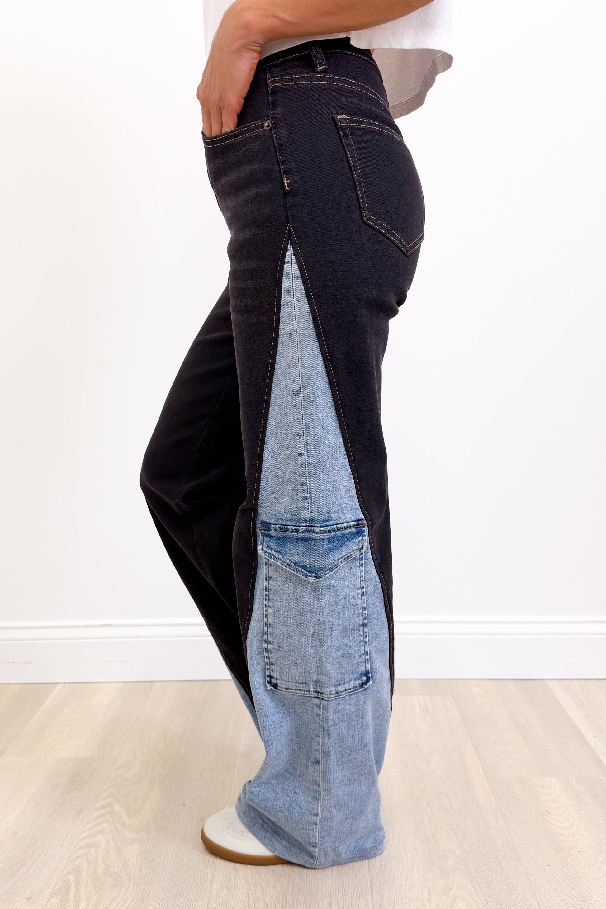 Double Take By Denim BAR - Wide Leg 2 Tone Jeans