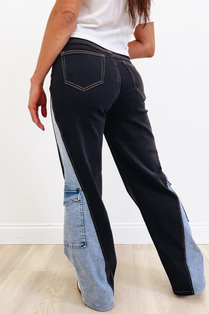 Double Take By Denim BAR - Wide Leg 2 Tone Jeans