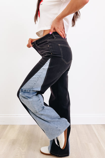 Double Take By Denim BAR - Wide Leg 2 Tone Jeans