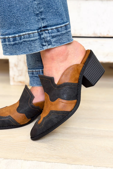 Mesa Western Block Heel Mules - Black