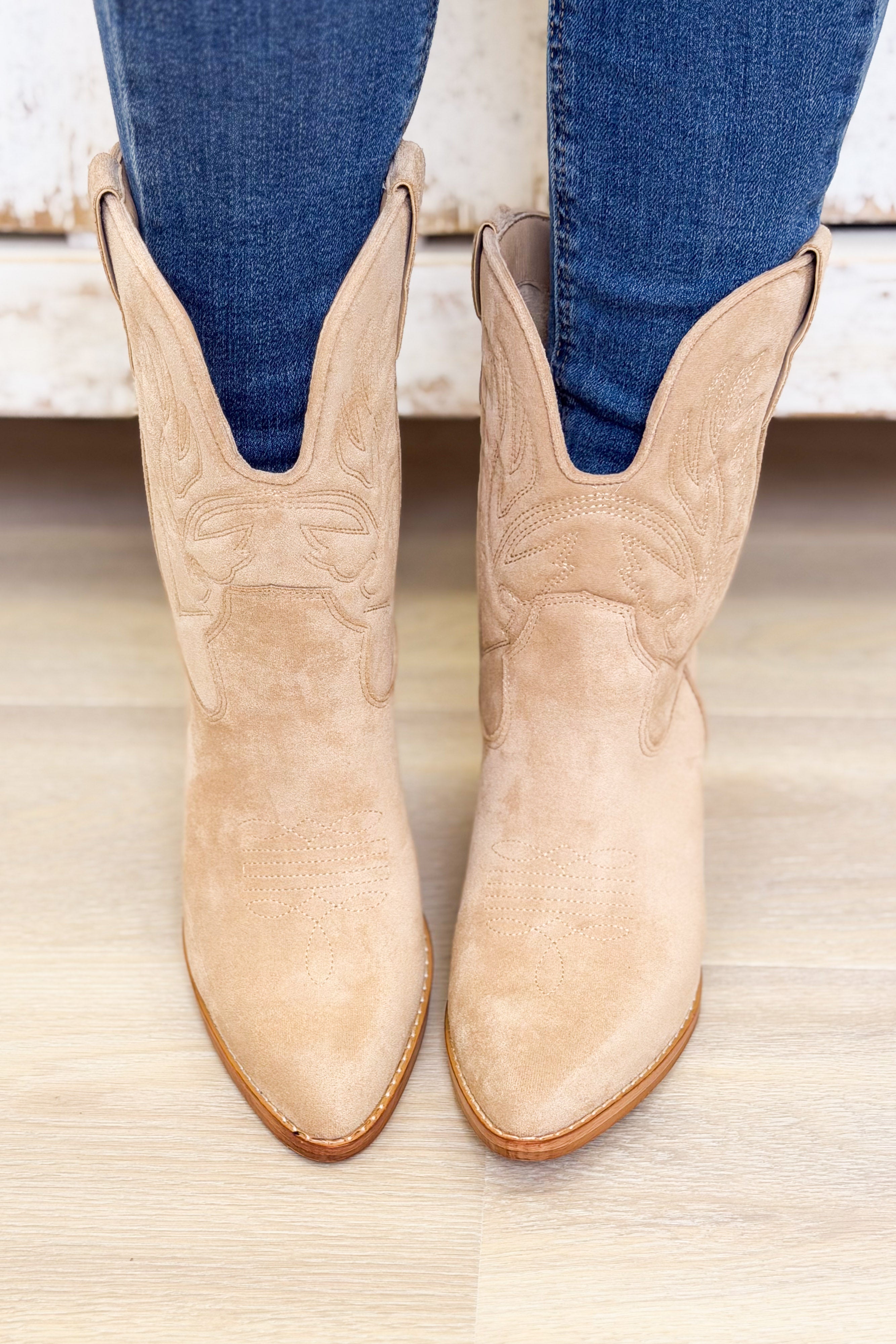 Nicole Western Mid Boots - Beige – By Alexa Rae