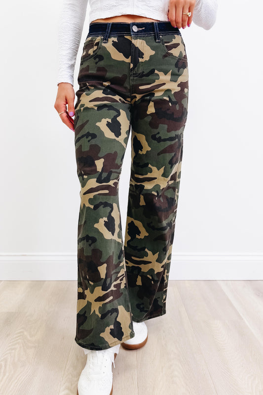I'm A Survivor - Straight Wide Leg Jeans - Camo
