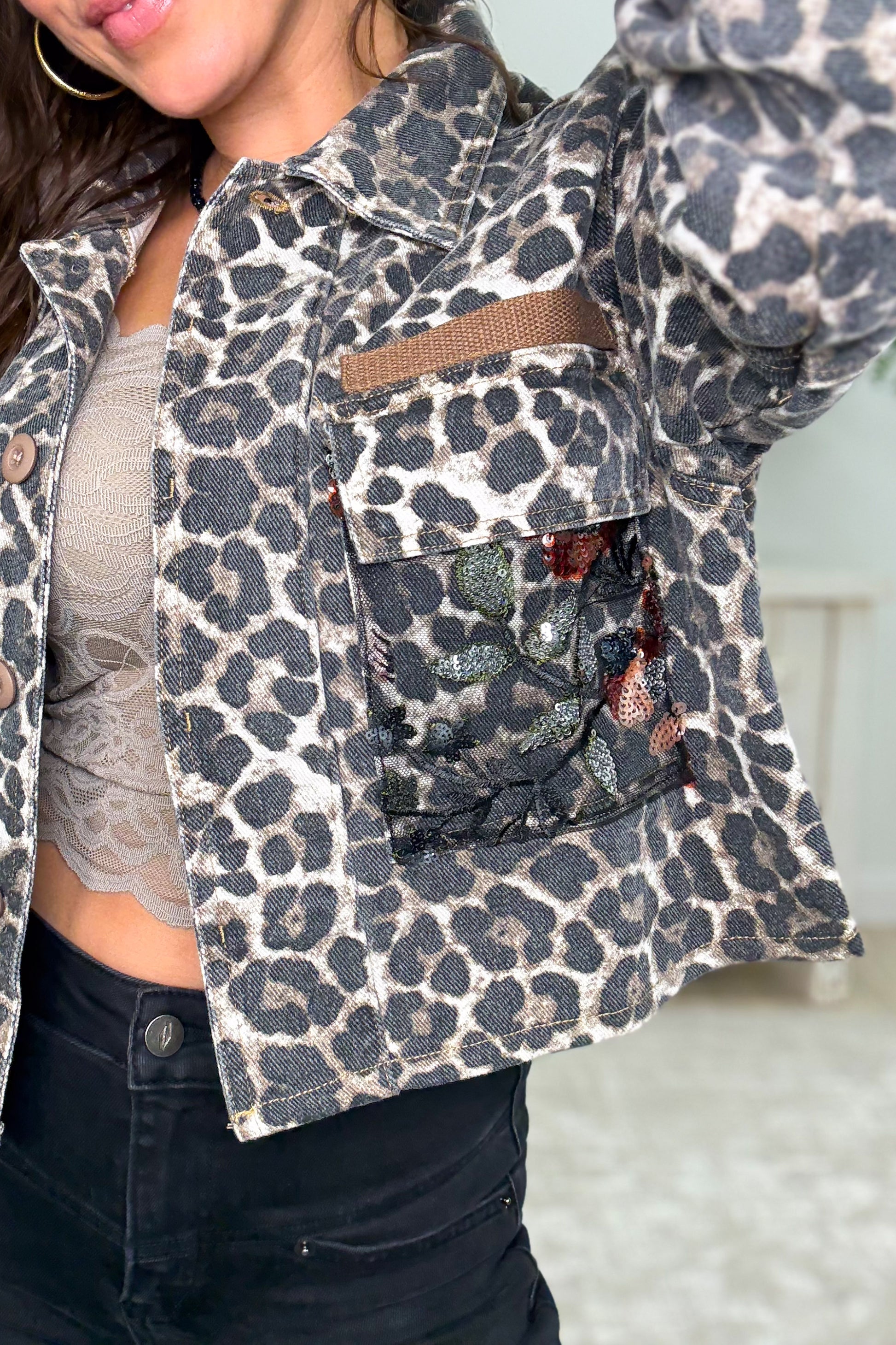 Spotted In Style Floral Leopard Sequin Jacket