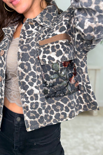 Spotted In Style Floral Leopard Sequin Jacket