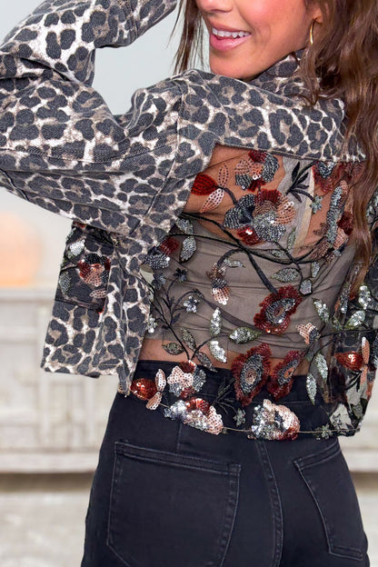 Spotted In Style Floral Leopard Sequin Jacket