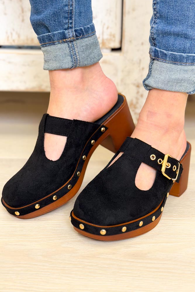 Amara Retro Chunky Platform Clogs Mules - Black