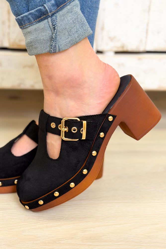 Amara Retro Chunky Platform Clogs Mules - Black