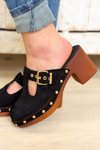 Amara Retro Chunky Platform Clogs Mules - Black