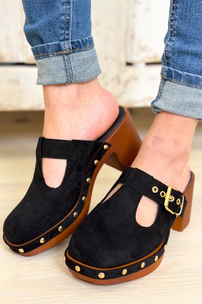 Amara Retro Chunky Platform Clogs Mules - Black