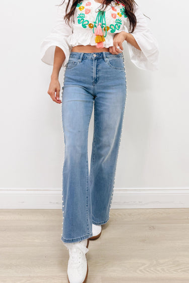 Pop The Bubbly By Mica - Wide Leg Pearl Jeans
