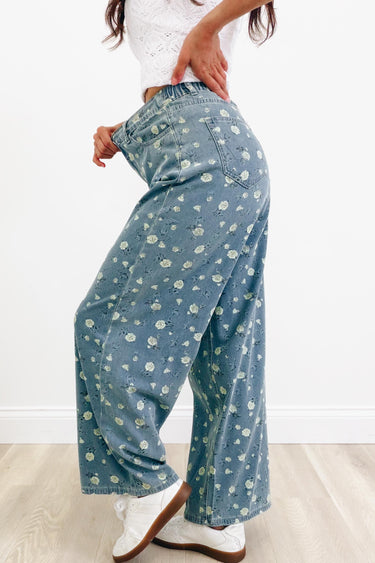 Petal In Time Wide Leg Jeans - Blue Denim