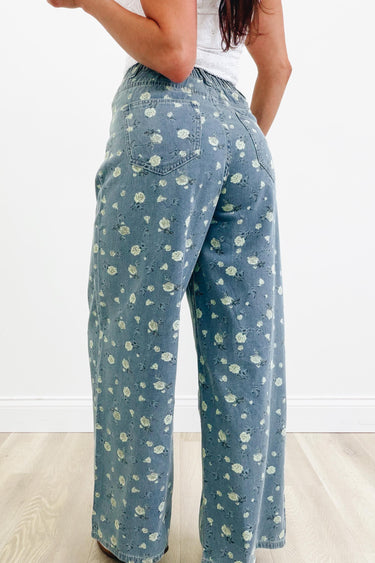 Petal In Time Wide Leg Jeans - Blue Denim