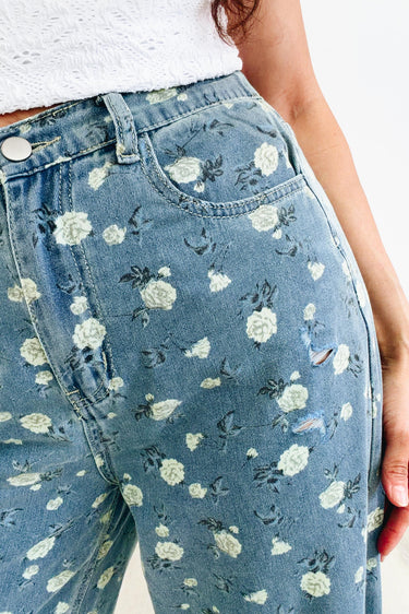 Petal In Time Wide Leg Jeans - Blue Denim