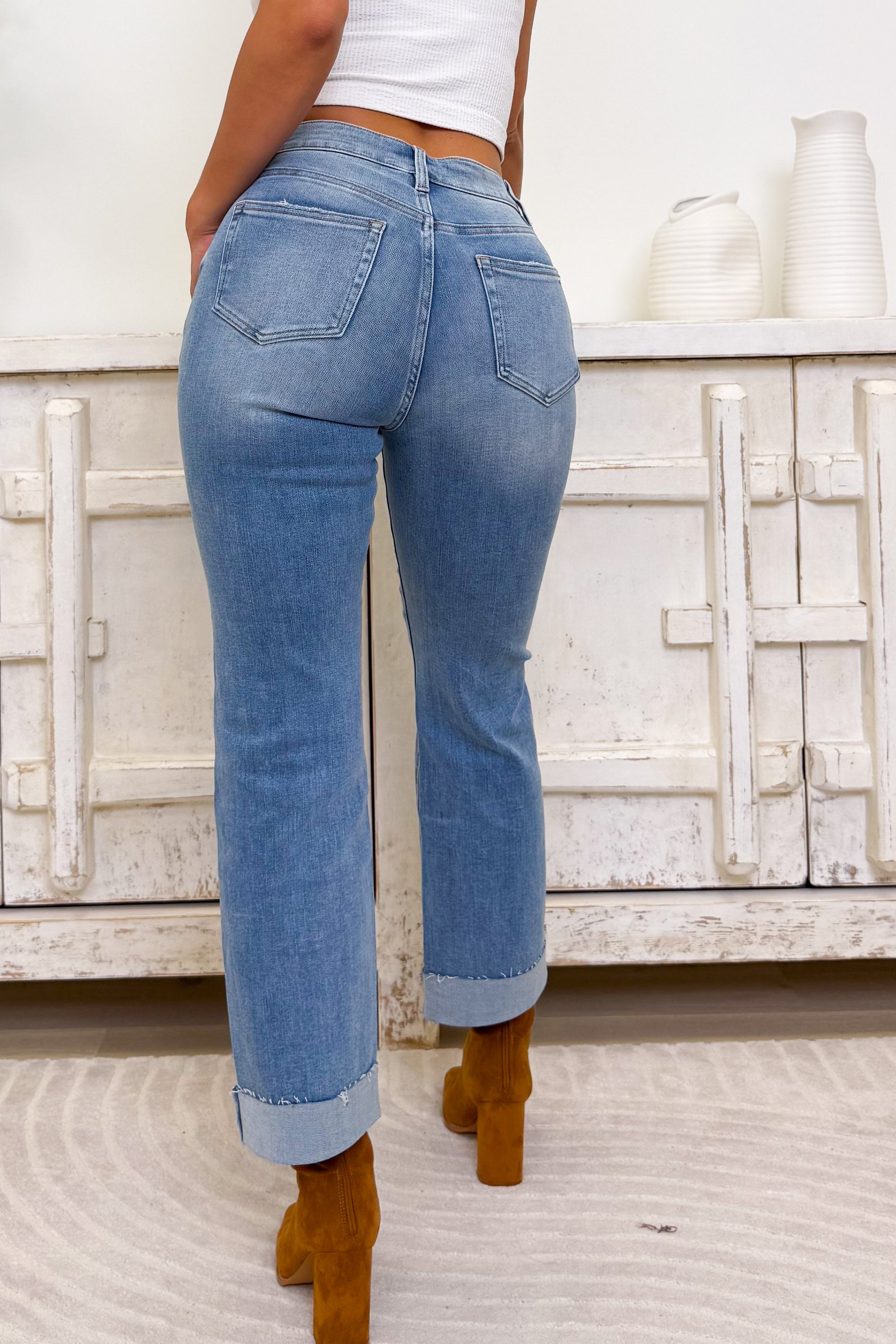 A True Lover By Mica - High Rise Cuffed Straight Leg Jeans - Queen Blue