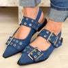 Bel Air Chic Pointed Grommet Flats -Blue Denim