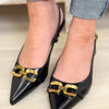 Ring Elegant Chain Slingback Pointed Heels - Black