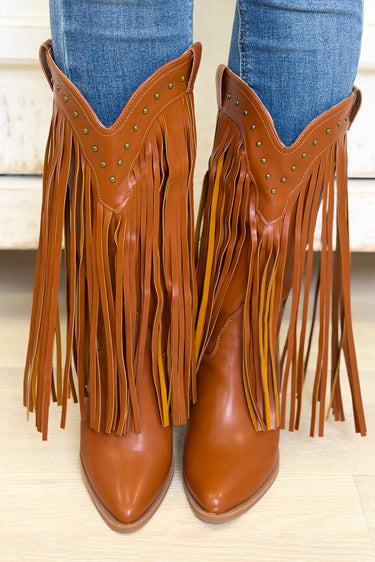 Cattle Fringe Western Boots - Tan