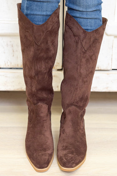 Juliette Sleek Western Tall Boots - Dark Brown