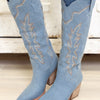 Indigo Knee High Denim Cowgirl Boots - Denim